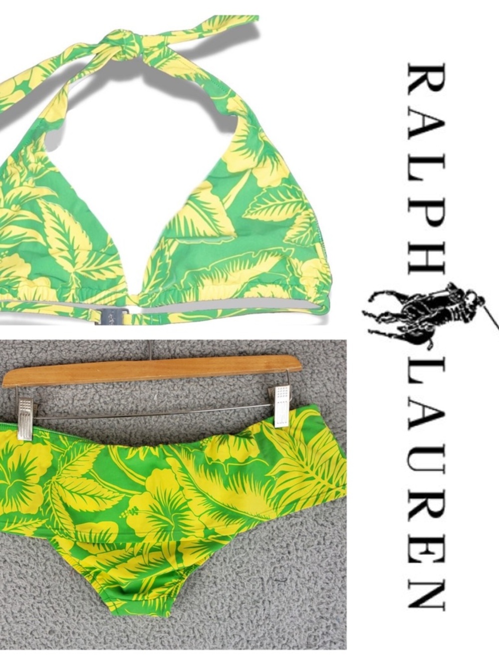 Ralph Lauren Green & Yellow Floral Halter Bikini